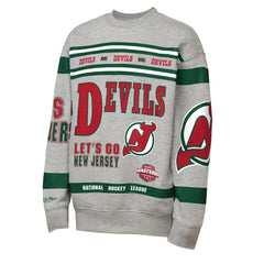 New Jersey Devils Mitchell & Ness Youth Allover Print Fleece Crewneck Sweatshirt - Heather Gray - NHL 203328819