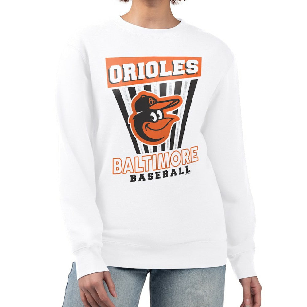 Baltimore Orioles Starter Women's Poster Print Team Fleece Pullover Sweatshirt - White - MLB Lifestyle