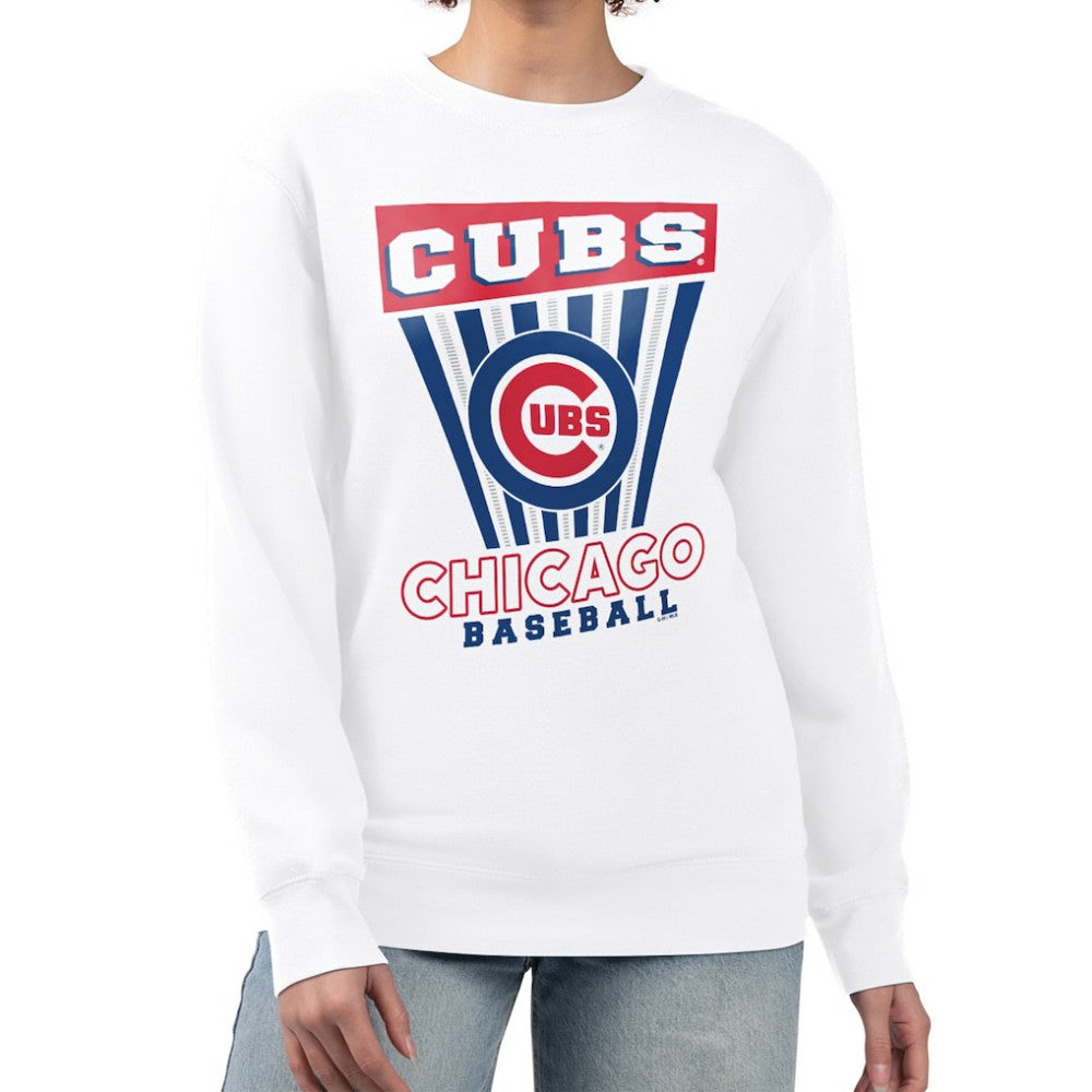 Chicago Cubs Starter Women's Poster Print Team Fleece Pullover Sweatshirt - White - MLB Discount