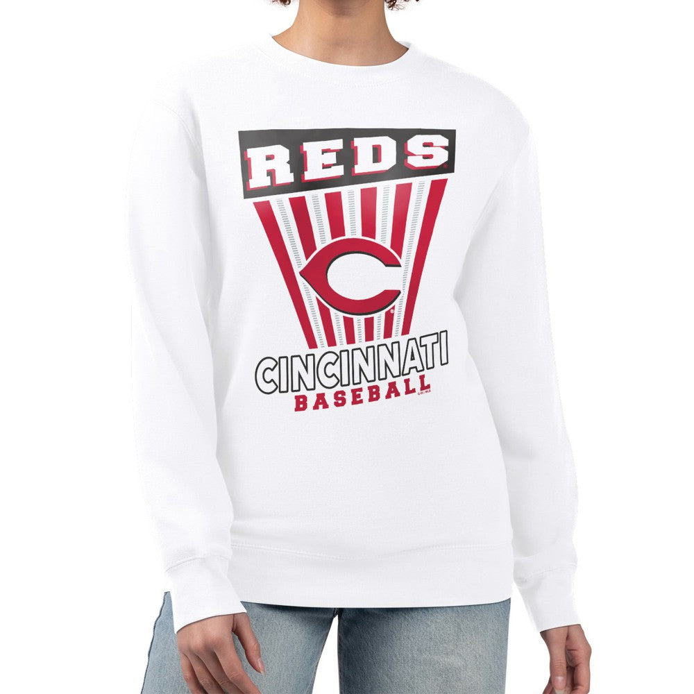 Cincinnati Reds Starter Women's Poster Print Team Fleece Pullover Sweatshirt - White - MLB Discount