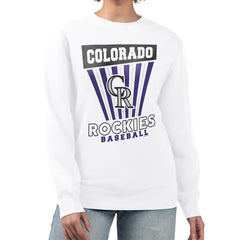 Colorado Rockies Starter Women's Poster Print Team Fleece Pullover Sweatshirt - White - MLB Sale