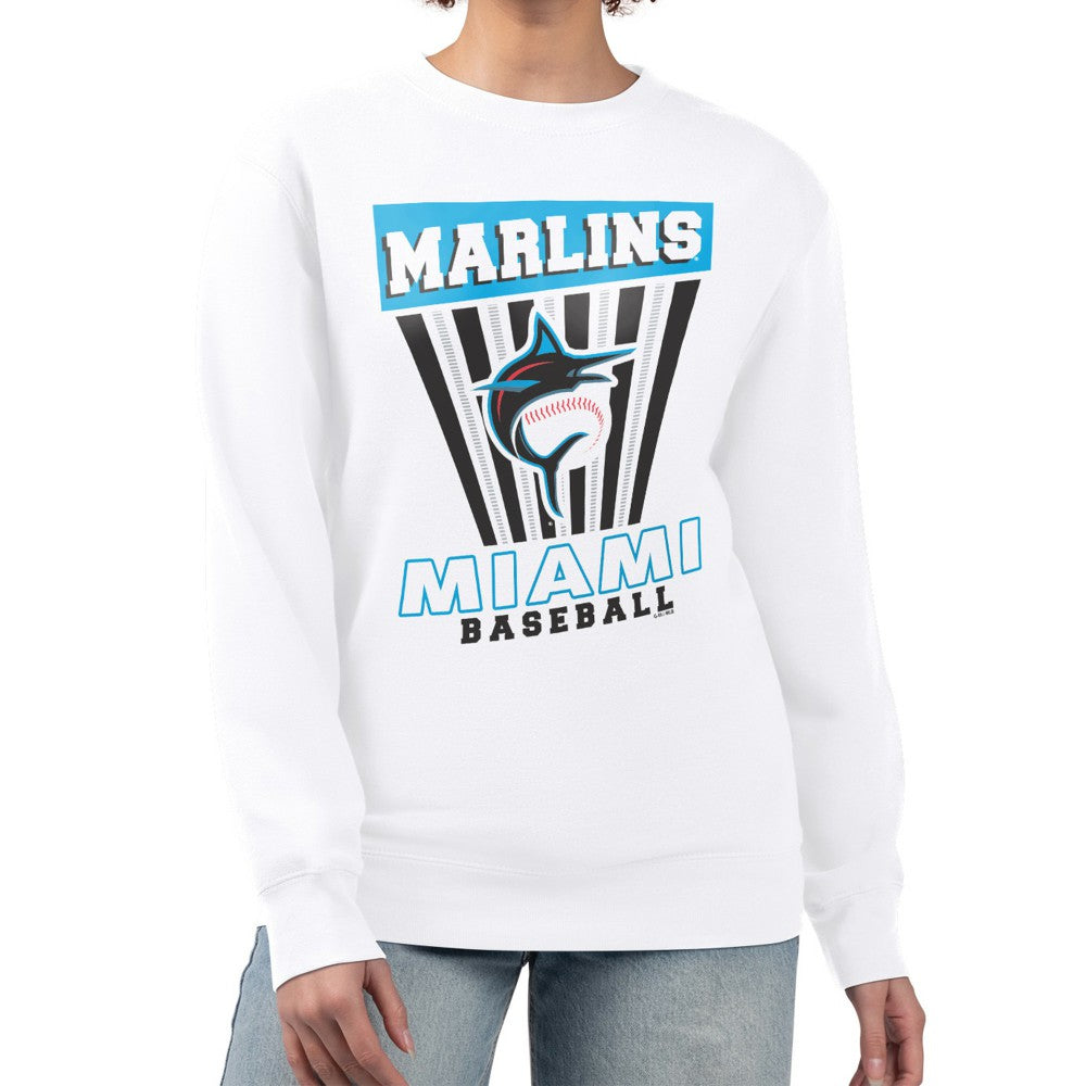 Miami Marlins Starter Women's Poster Print Team Fleece Pullover Sweatshirt - White - MLB Online