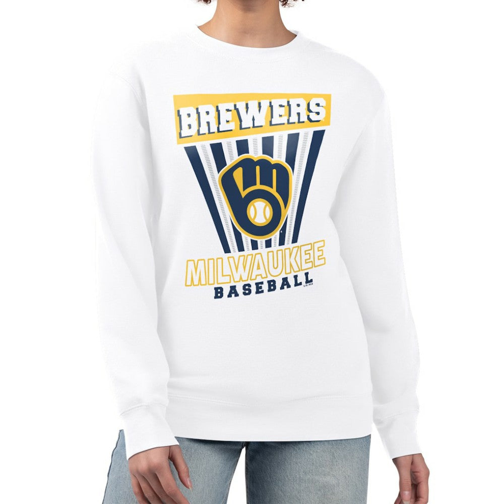 Milwaukee Brewers Starter Women's Poster Print Team Fleece Pullover Sweatshirt - White - MLB Lifestyle