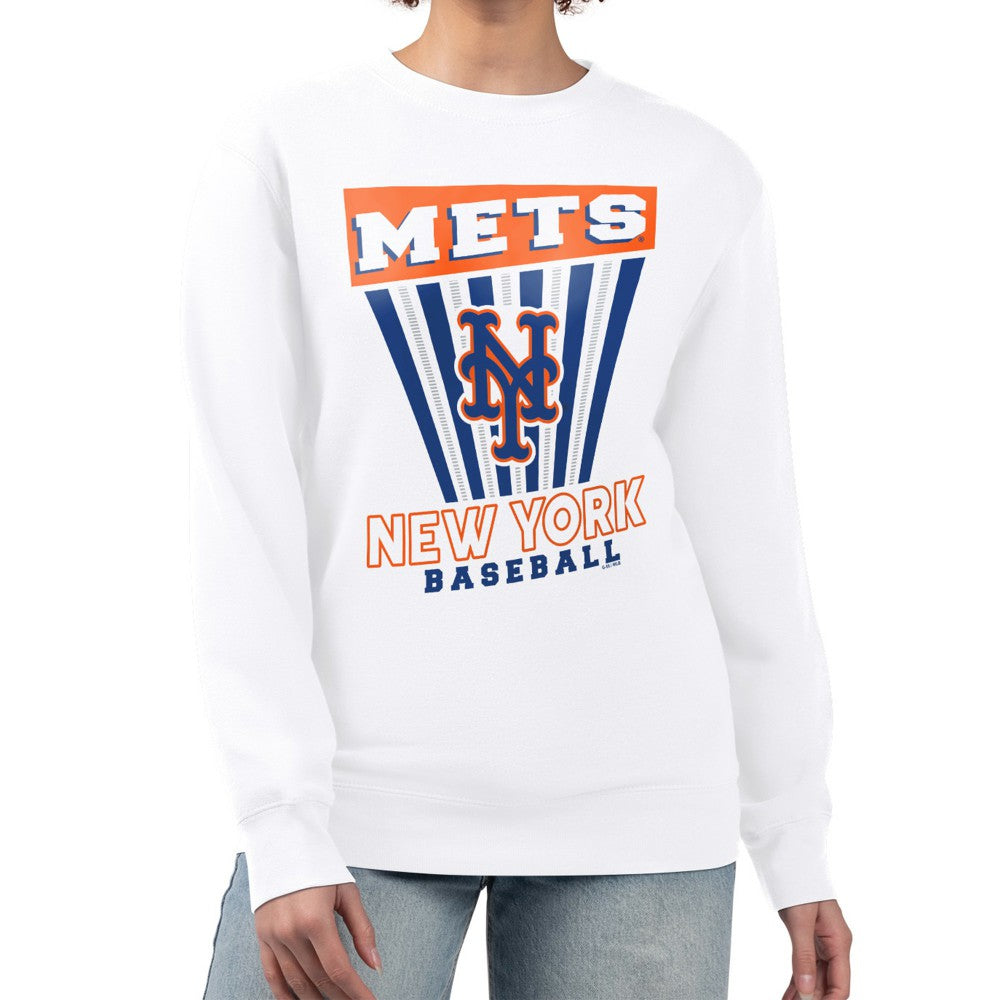 New York Mets Starter Women's Poster Print Team Fleece Pullover Sweatshirt - White - MLB on Sale