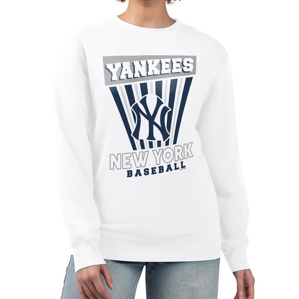 New York Yankees Starter Women's Poster Print Team Fleece Pullover Sweatshirt - White - MLB on Sale
