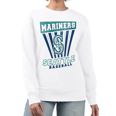 Seattle Mariners Starter Women's Poster Print Team Fleece Pullover Sweatshirt - White - MLB Lifestyle