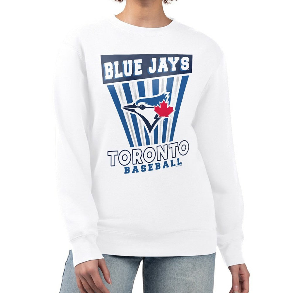 Toronto Blue Jays Starter Women's Poster Print Team Fleece Pullover Sweatshirt - White - MLB Discount