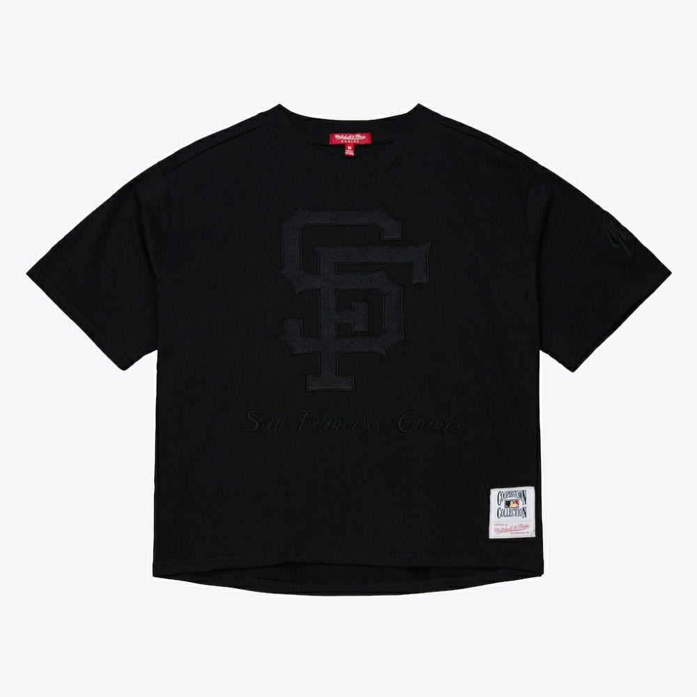 San Francisco Giants Mitchell & Ness Women's Cooperstown Collection Phantom Cropped T-Shirt - Black - Mitchell & Ness Lifestyle