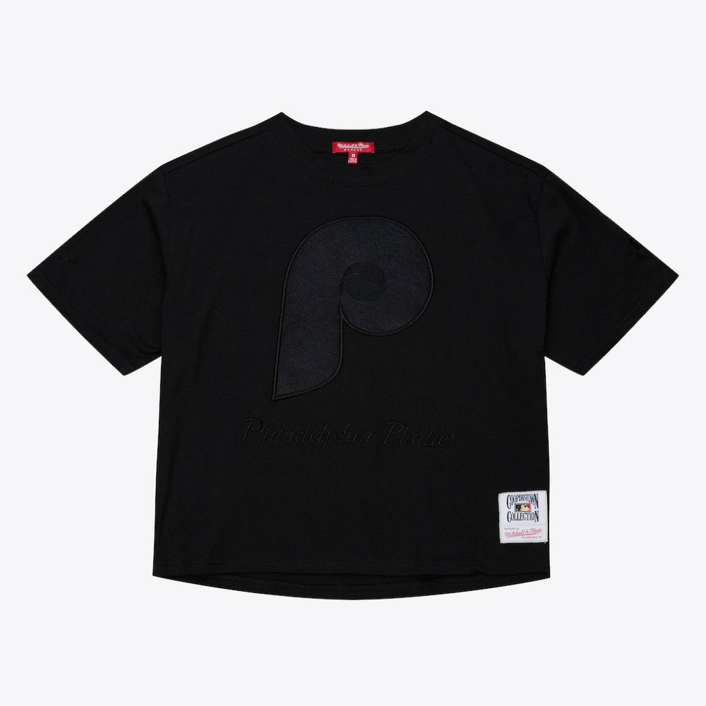 Philadelphia Phillies Mitchell & Ness Women's Cooperstown Collection Phantom Cropped T-Shirt - Black - Mitchell & Ness Online