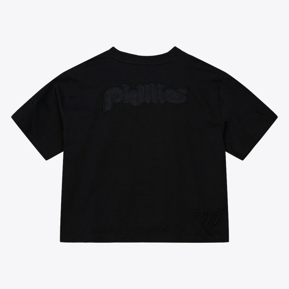 Philadelphia Phillies Mitchell & Ness Women's Cooperstown Collection Phantom Cropped T-Shirt - Black - Mitchell & Ness Online