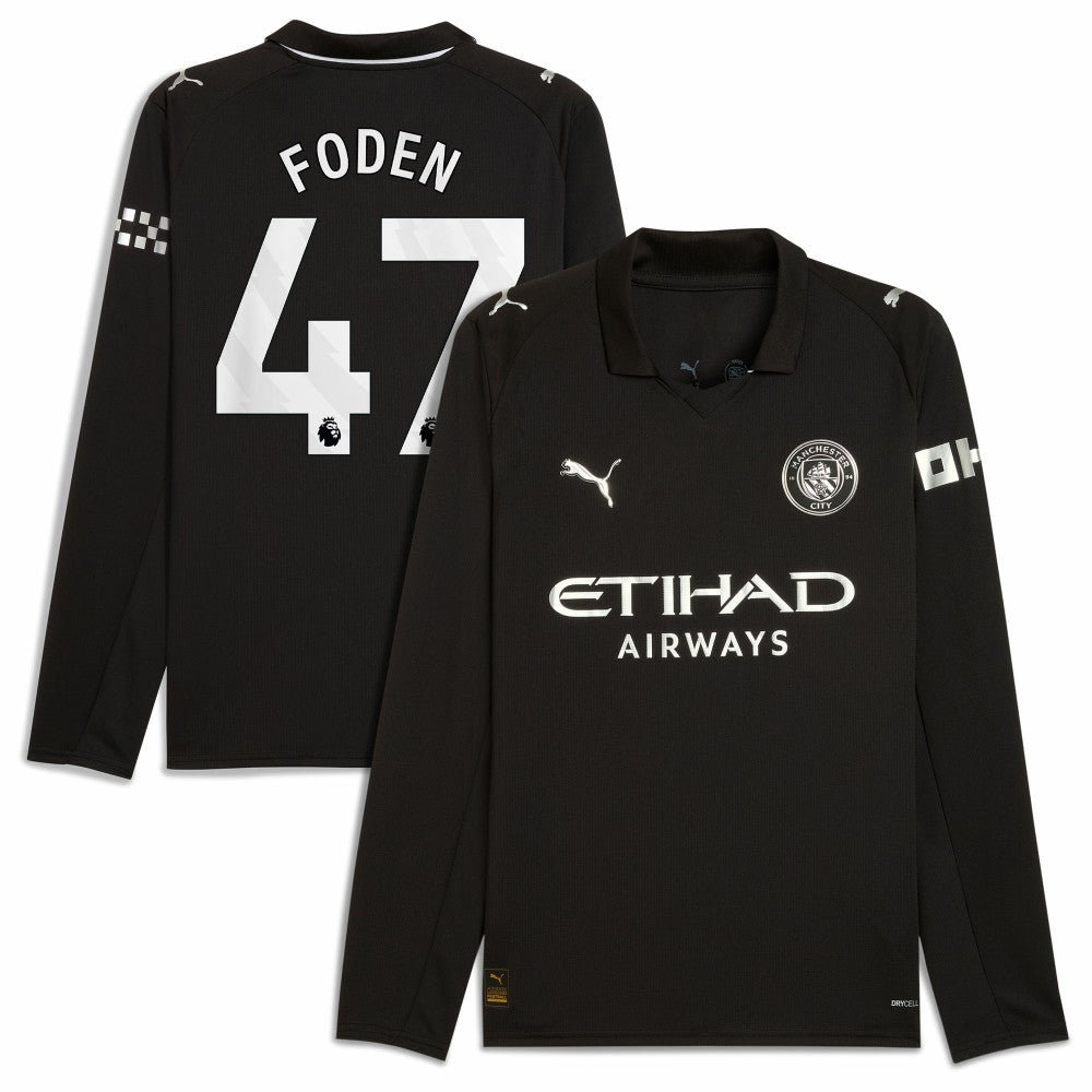 Phil Foden Manchester City Away 2025/26 Replica Long Sleeve Player Jersey Black - Puma outlet