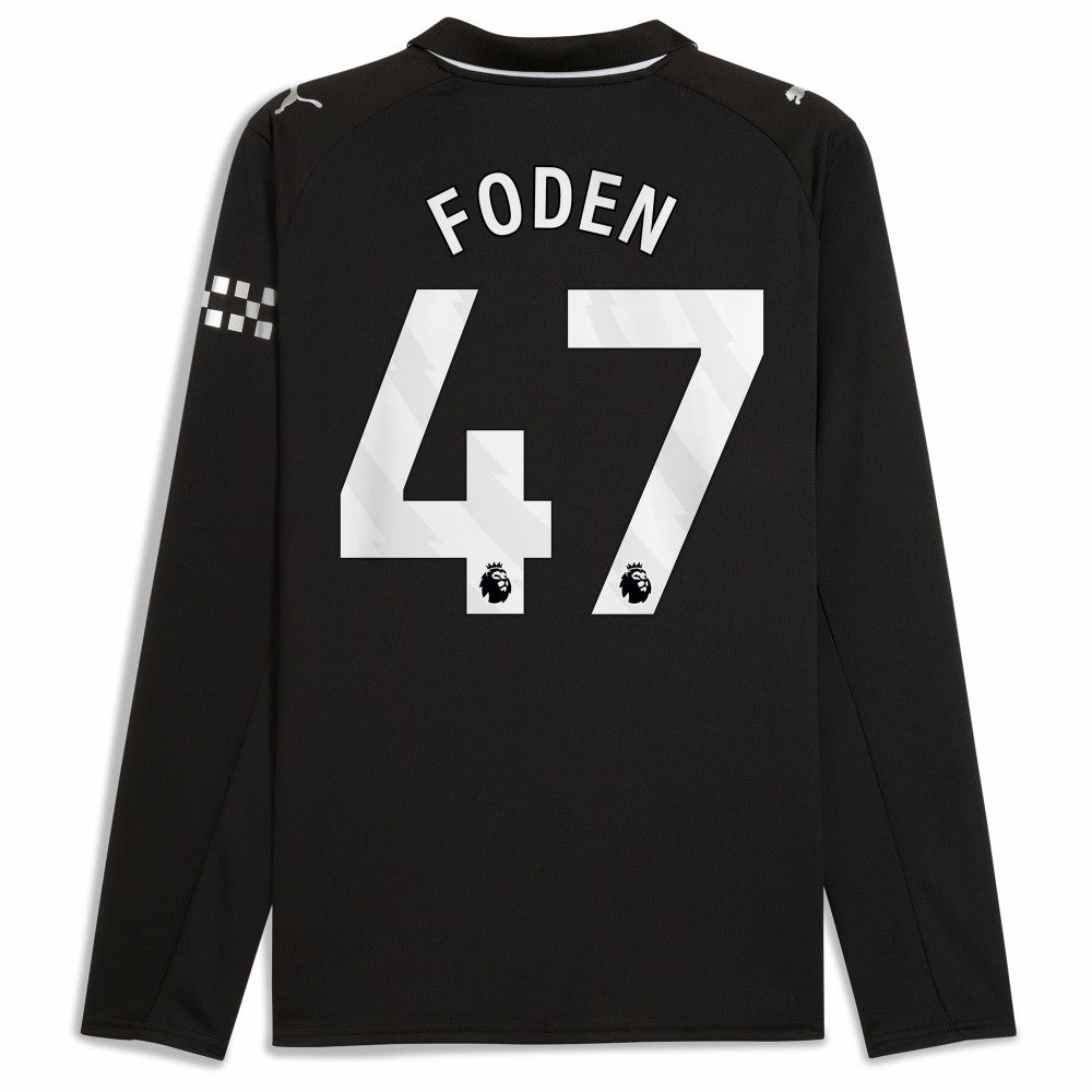 Phil Foden Manchester City Away 2025/26 Replica Long Sleeve Player Jersey Black - Puma outlet