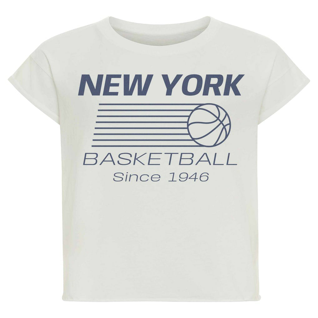 New York Knicks Sportiqe Women's Athletic Club Collection Alana Premium Cropped T-Shirt Cream