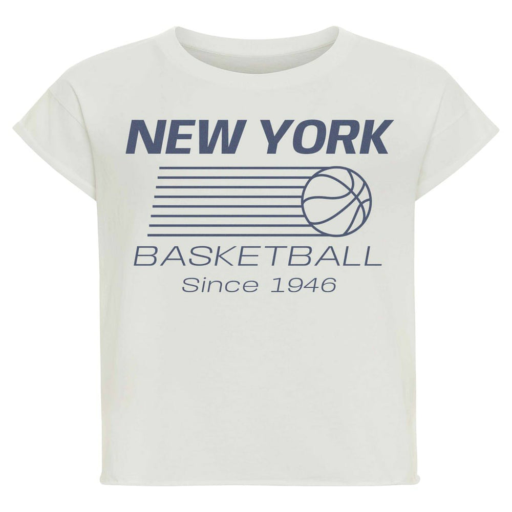 New York Knicks Sportiqe Women's Athletic Club Collection Alana Premium Cropped T-Shirt Cream