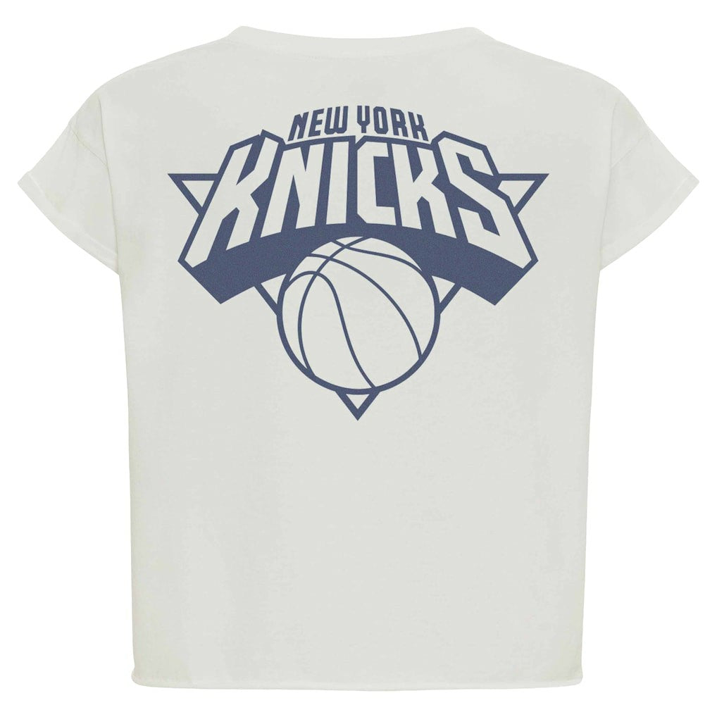 New York Knicks Sportiqe Women's Athletic Club Collection Alana Premium Cropped T-Shirt Cream