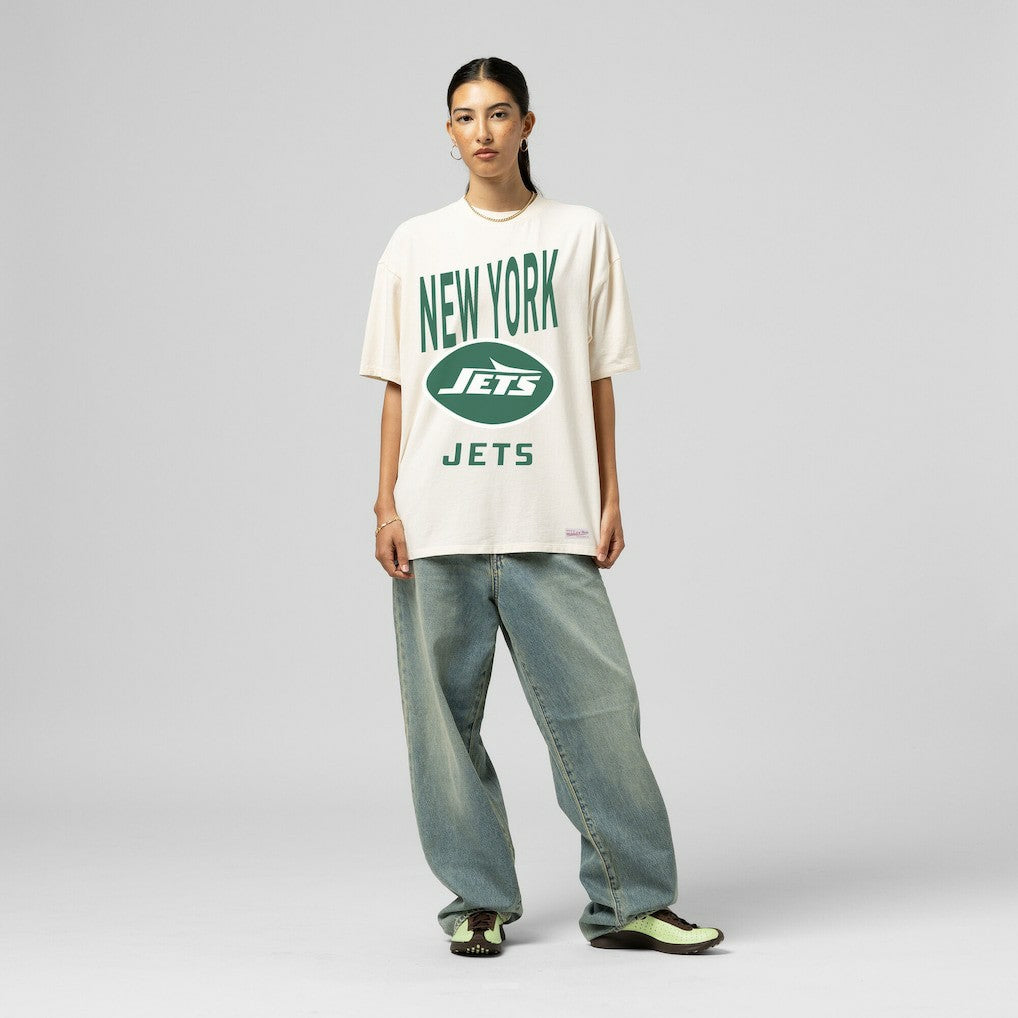 Mitchell & Ness New York Jets Women's Logo Rise Boyfriend T-Shirt Cream