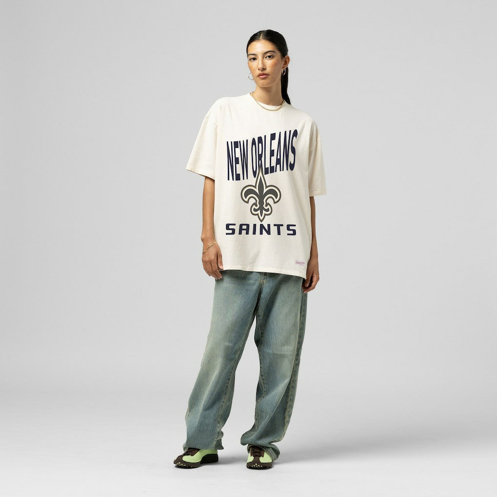 Mitchell & Ness New Orleans Saints Women's Logo Rise Boyfriend T-Shirt Cream