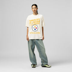 Mitchell & Ness Pittsburgh Steelers Women's Logo Rise Boyfriend T-Shirt Cream