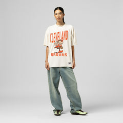 Mitchell & Ness Cleveland Browns Women's Logo Rise Boyfriend T-Shirt Cream