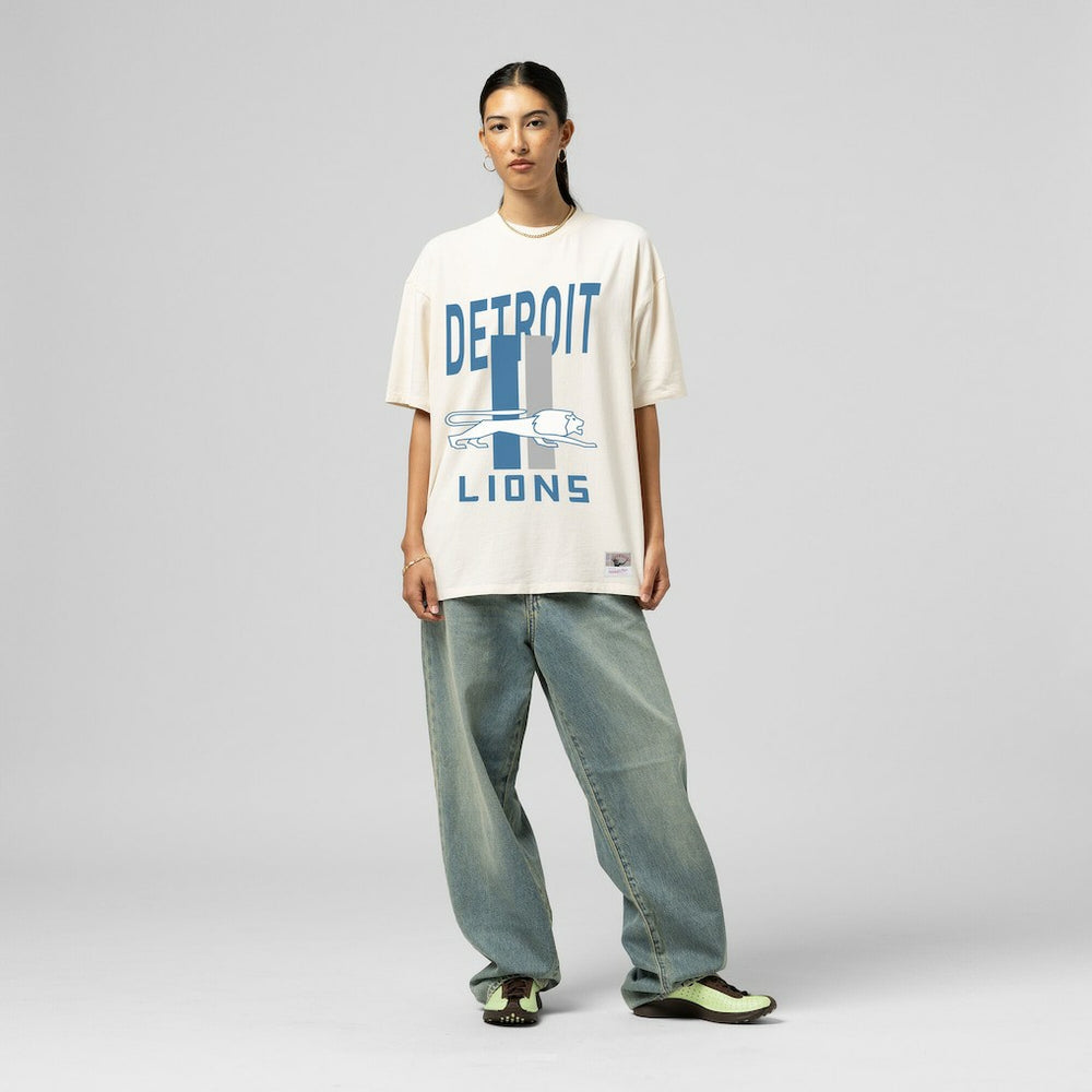 Mitchell & Ness Detroit Lions Women's Logo Rise Boyfriend T-Shirt Cream