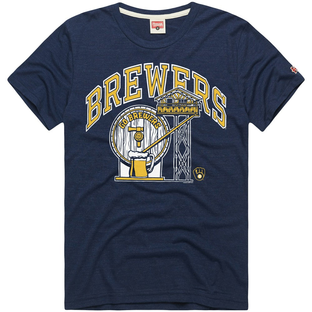 Milwaukee Brewers Homage Hyper Local Refresh Tri-Blend T-Shirt - Navy - MLB Discount