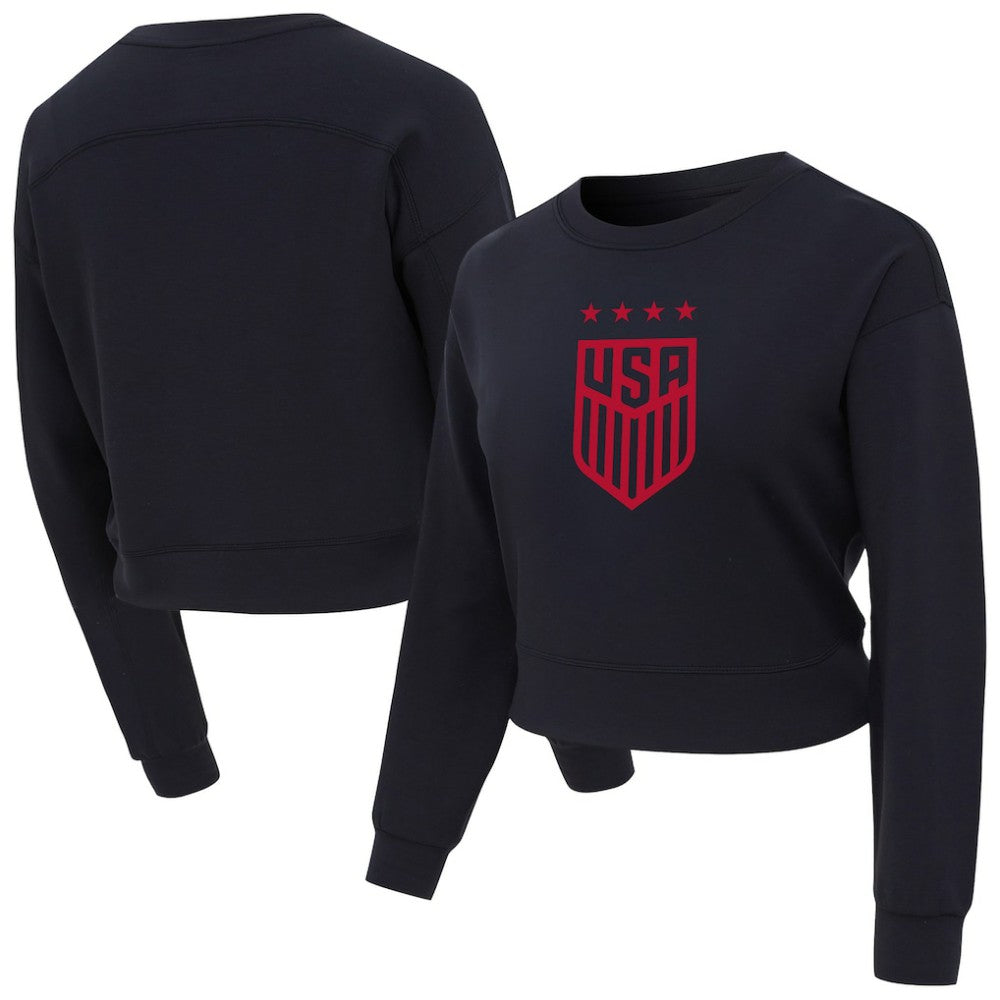 USWNT Concepts Sport Women's Tri-Blend Darby Knit Long Sleeve Crop Top Black