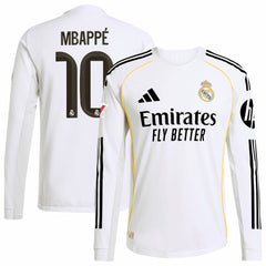 Kylian Mbappé Real Madrid 2025/26 Home Long Sleeve Player Jersey White - Adidas for sale