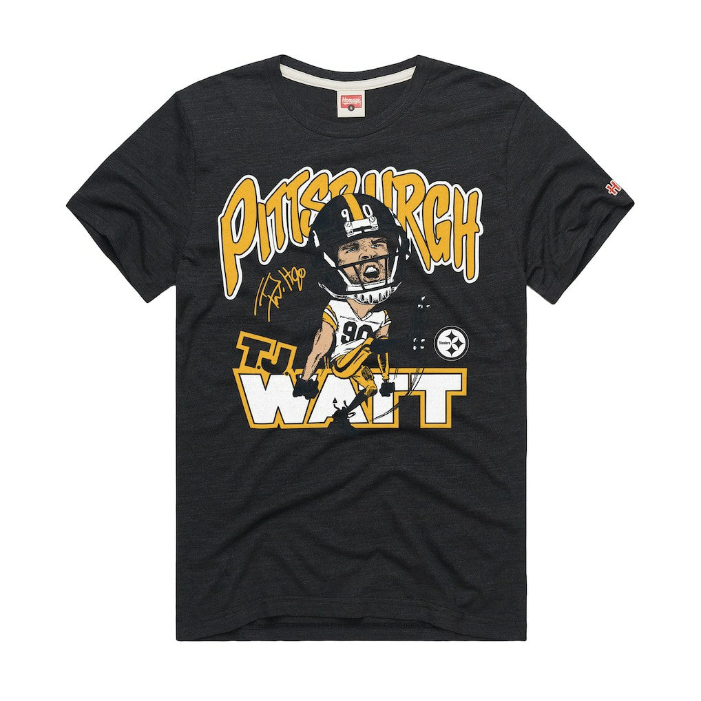 T.J. Watt Pittsburgh Steelers Homage Unisex Caricature Player Graphic Tri-Blend T-Shirt Charcoal