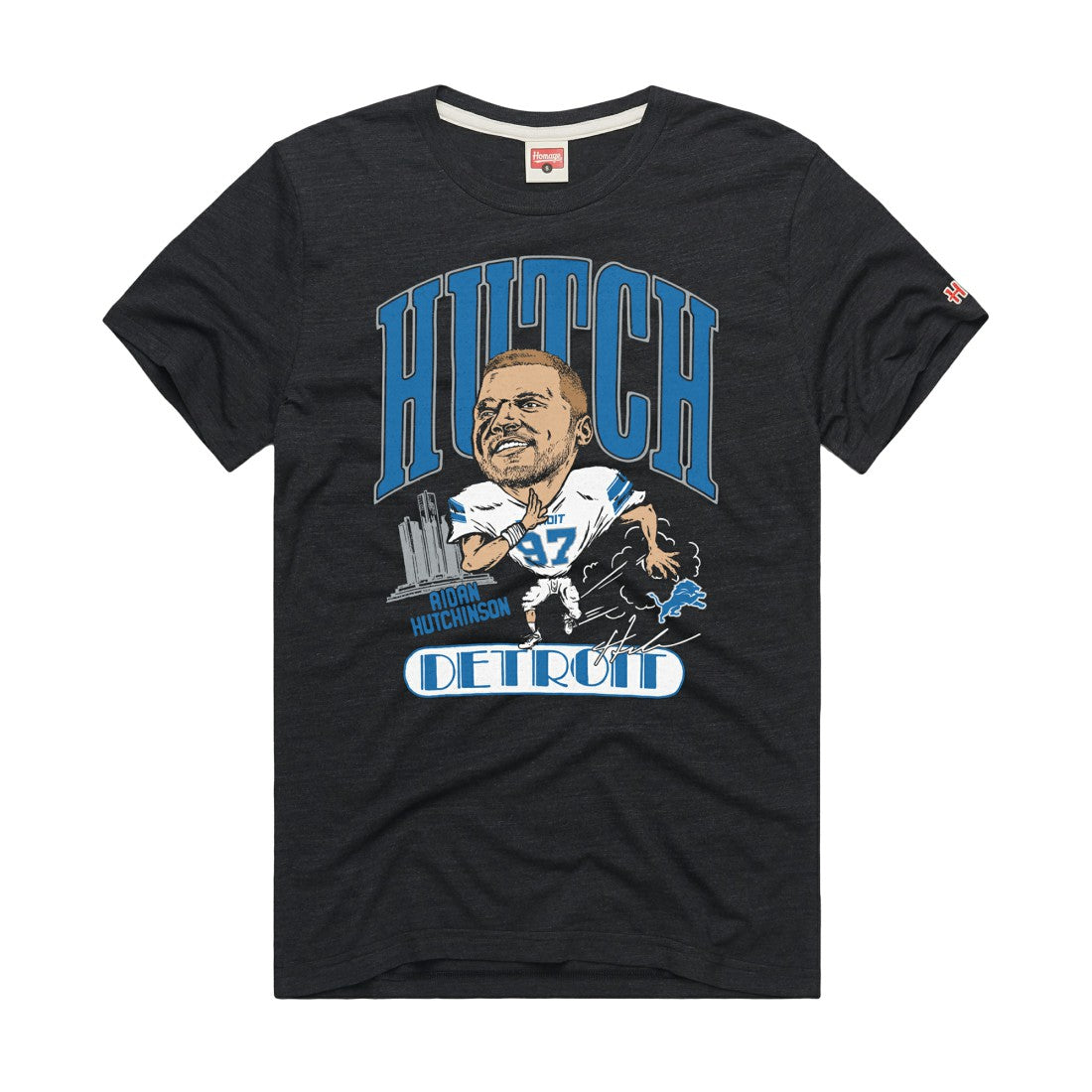 Aidan Hutchinson Detroit Lions Homage Unisex Caricature Player Graphic Tri-Blend T-Shirt Charcoal