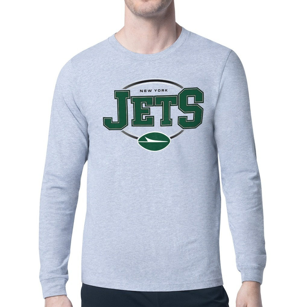 New York Jets Starter Team Track Graphic Long Sleeve T-Shirt Heather Gray