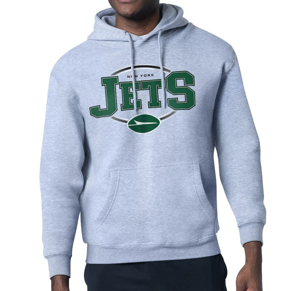 New York Jets Starter Team Track Graphic Pullover Hoodie Heather Gray
