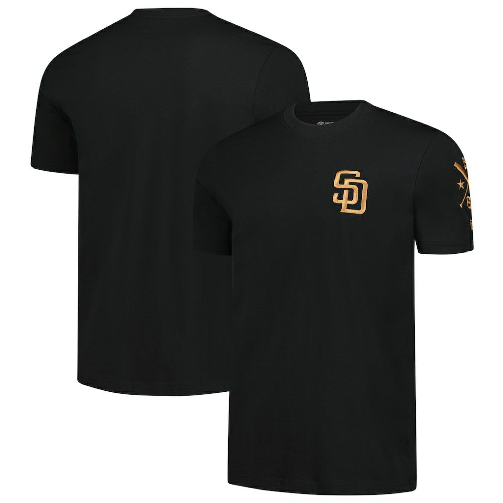 San Diego Padres New Era Bronze Logo with Cross Bats Established T-Shirt - Black - New Era on Sale