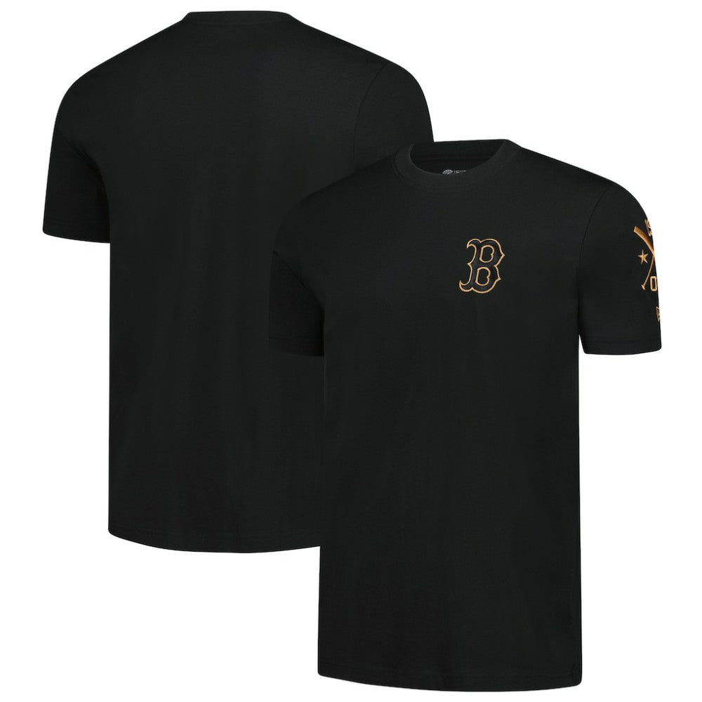 Boston Red Sox New Era Bronze Logo with Cross Bats Established T-Shirt - Black - New Era Lifestyle