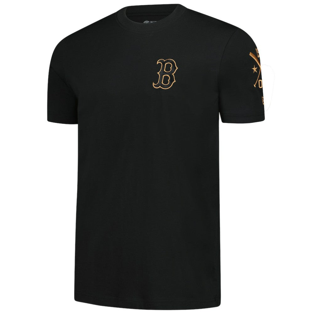 Boston Red Sox New Era Bronze Logo with Cross Bats Established T-Shirt - Black - New Era Lifestyle