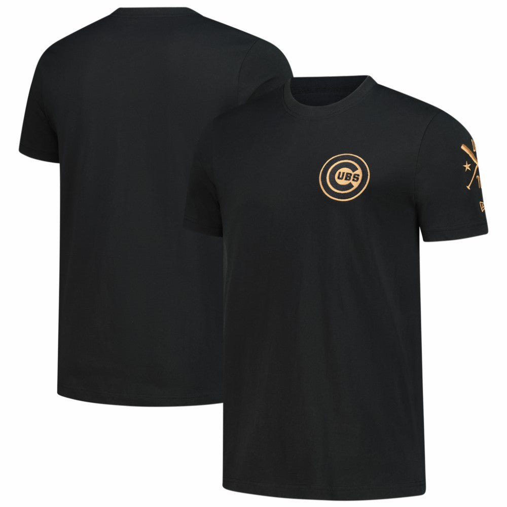 Chicago Cubs New Era Bronze Logo with Cross Bats Established T-Shirt - Black - New Era on Sale