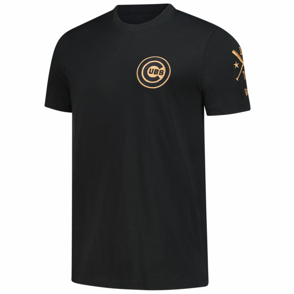 Chicago Cubs New Era Bronze Logo with Cross Bats Established T-Shirt - Black - New Era on Sale