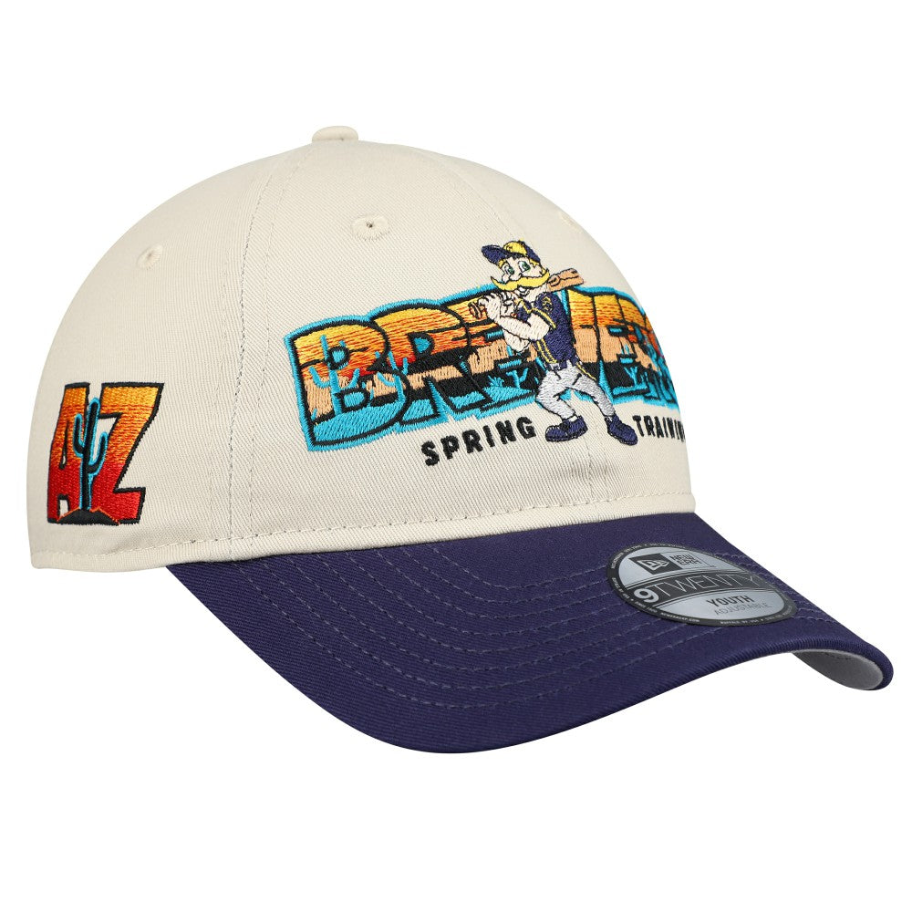 Milwaukee Brewers New Era Youth 2026 Spring Training Fan Pack Batter 9TWENTY Adjustable Hat - Stone/Navy - New Era Lifestyle