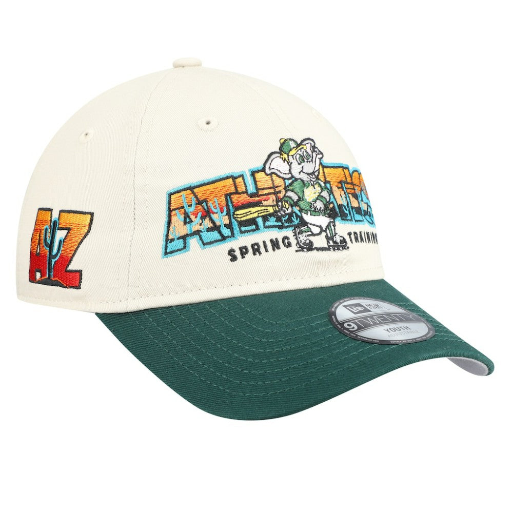 Athletics New Era Youth 2026 Spring Training Fan Pack Batter 9TWENTY Adjustable Hat - Stone/Green - New Era Online