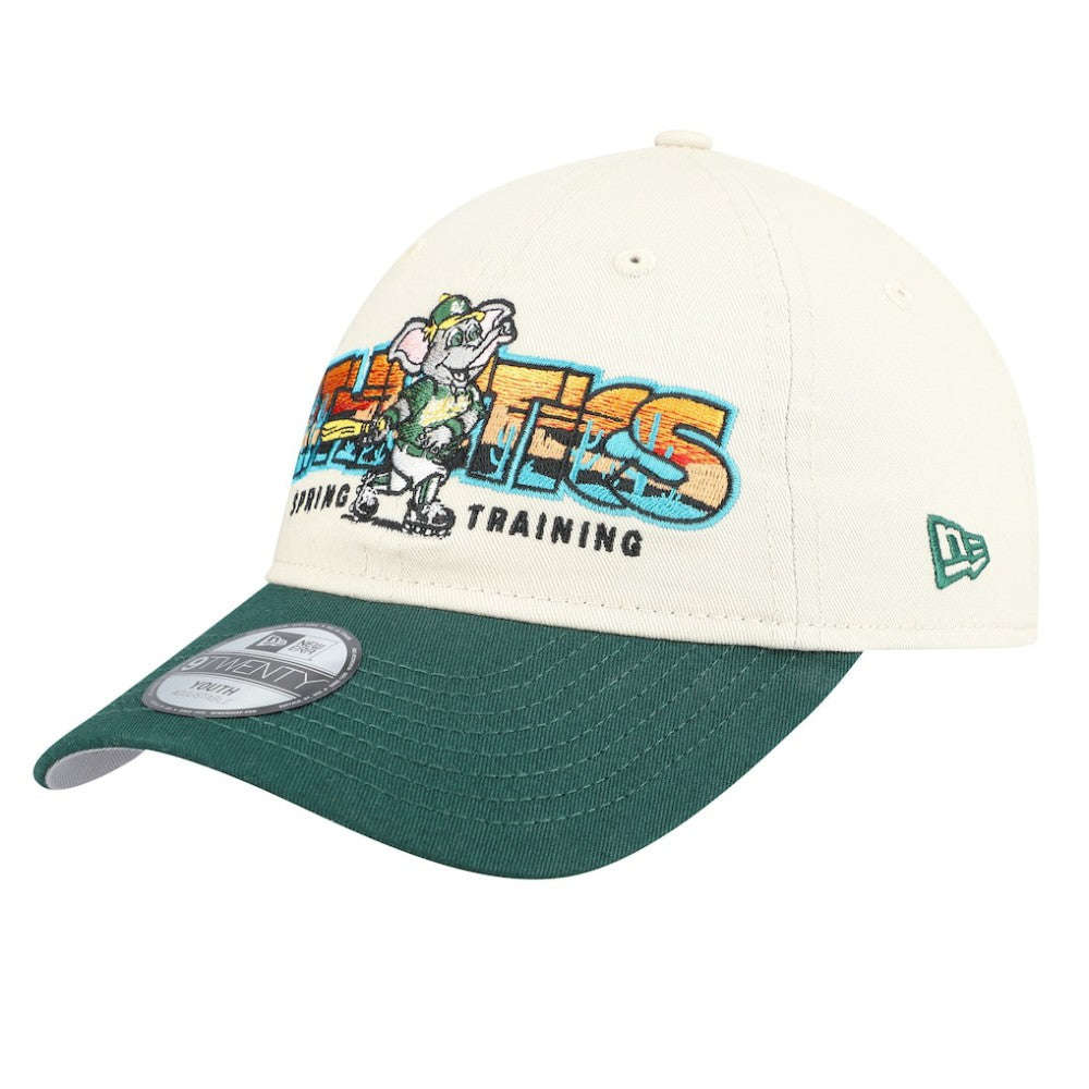 Athletics New Era Youth 2026 Spring Training Fan Pack Batter 9TWENTY Adjustable Hat - Stone/Green - New Era Online