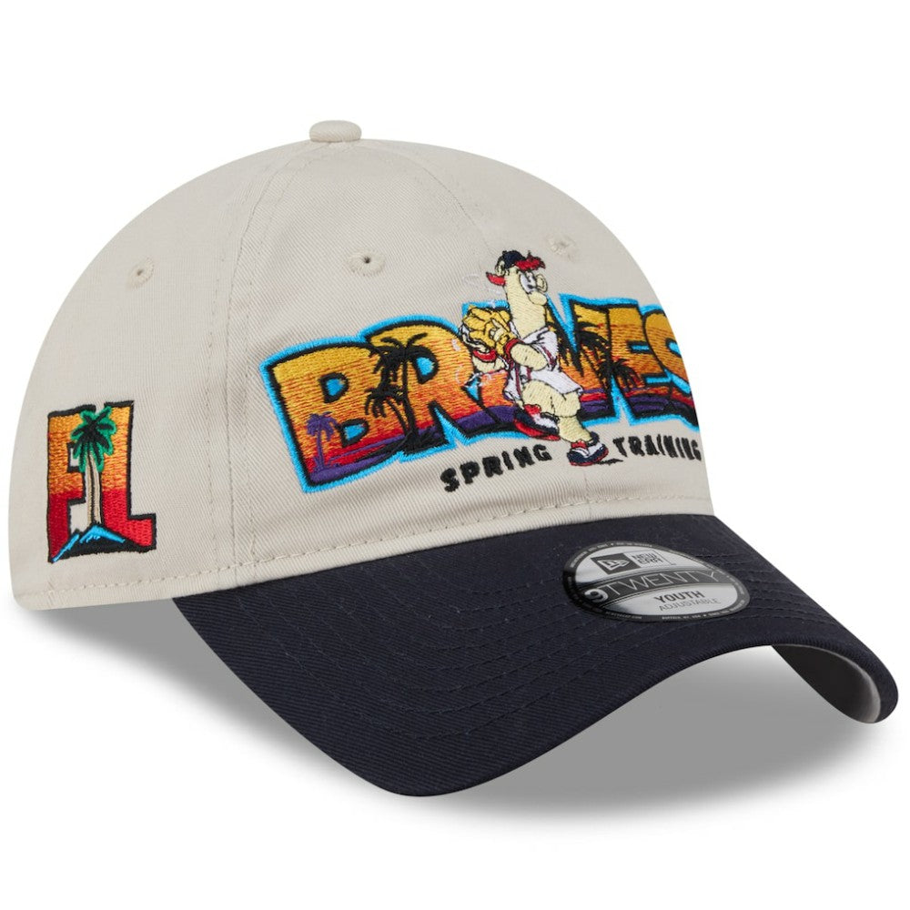 Atlanta Braves New Era Youth 2026 Spring Training Fan Pack Batter 9TWENTY Adjustable Hat - Stone/Navy - New Era on Sale