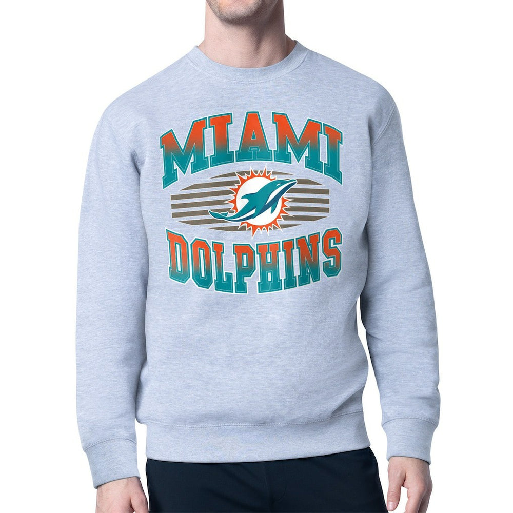 Miami Dolphins Starter Team Grit Graphic Fleece Pullover Sweatshirt Heather Gray