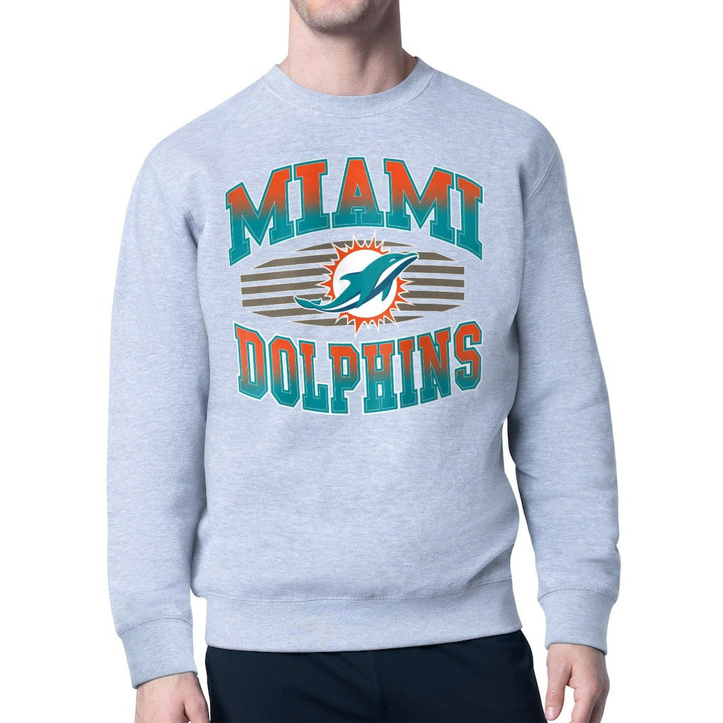 Miami Dolphins Starter Team Grit Graphic Fleece Pullover Sweatshirt Heather Gray