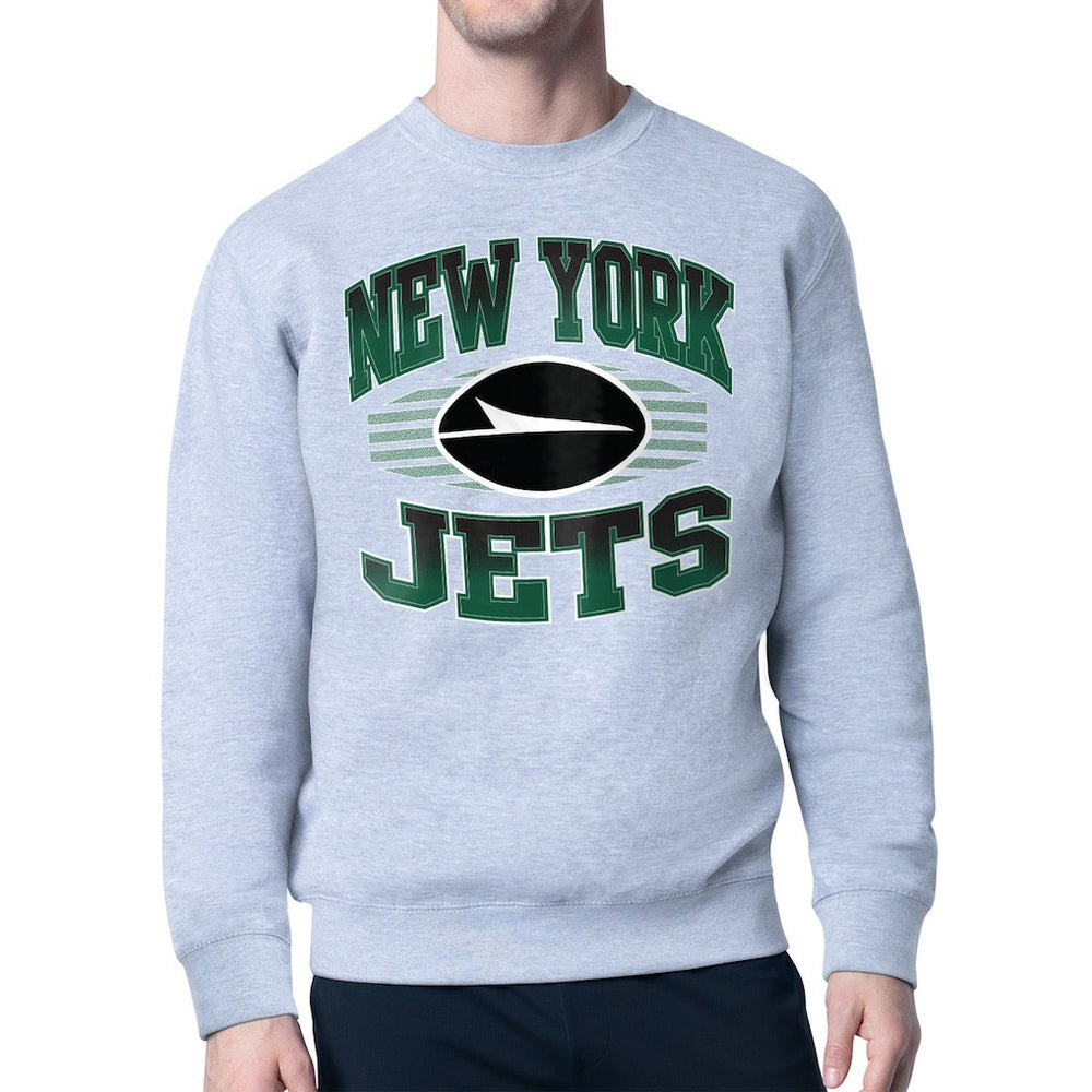 New York Jets Starter Team Grit Graphic Fleece Pullover Sweatshirt Heather Gray