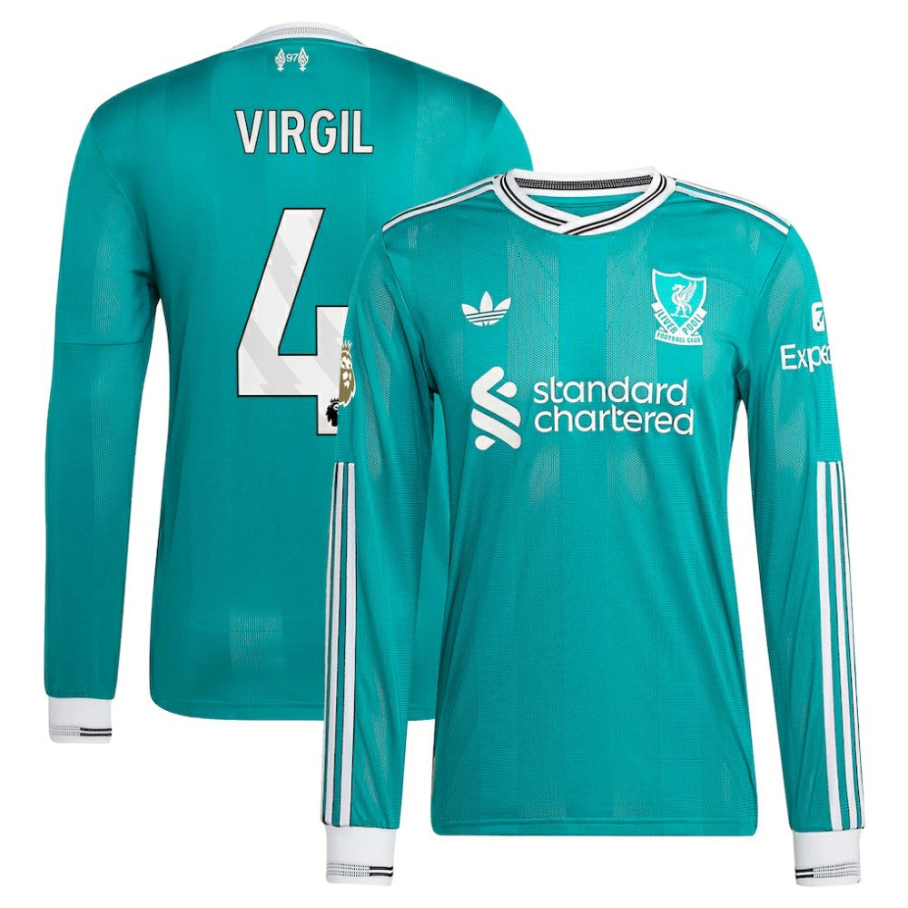 Virgil van Dijk Liverpool 2025/26 Third Long Sleeve Player Jersey Green - Adidas