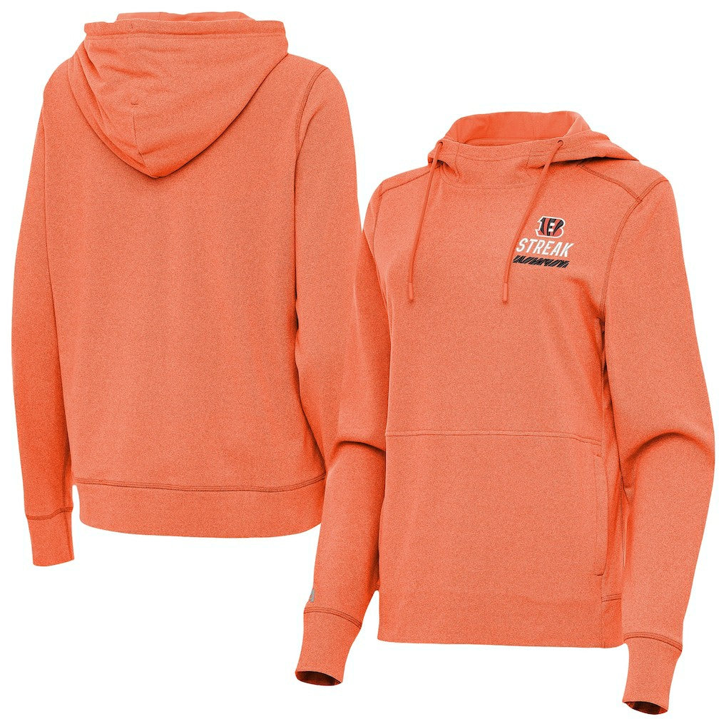 Cincinnati Bengals Antigua Women's Streak Justice Pullover Hoodie Heather Orange