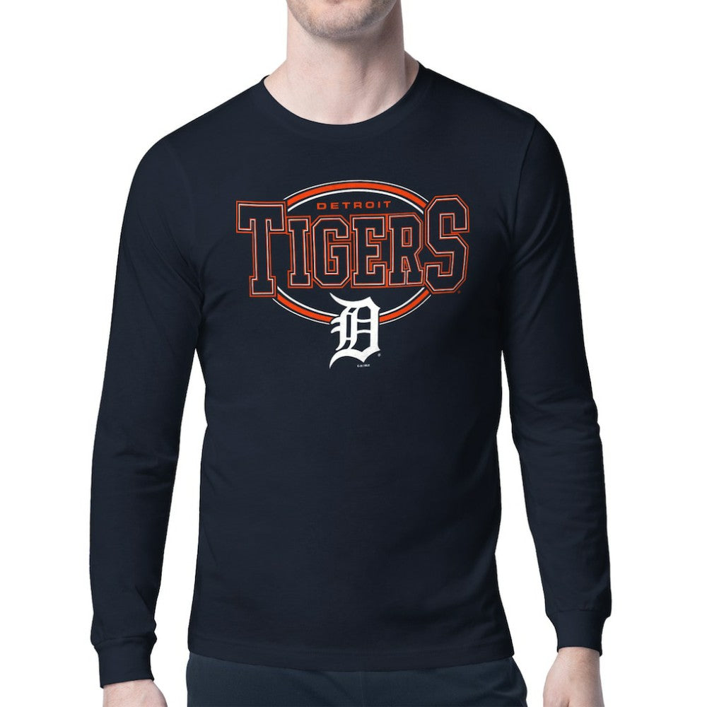 Detroit Tigers Starter Team Track Graphic Long Sleeve T-Shirt - Navy - MLB on Sale