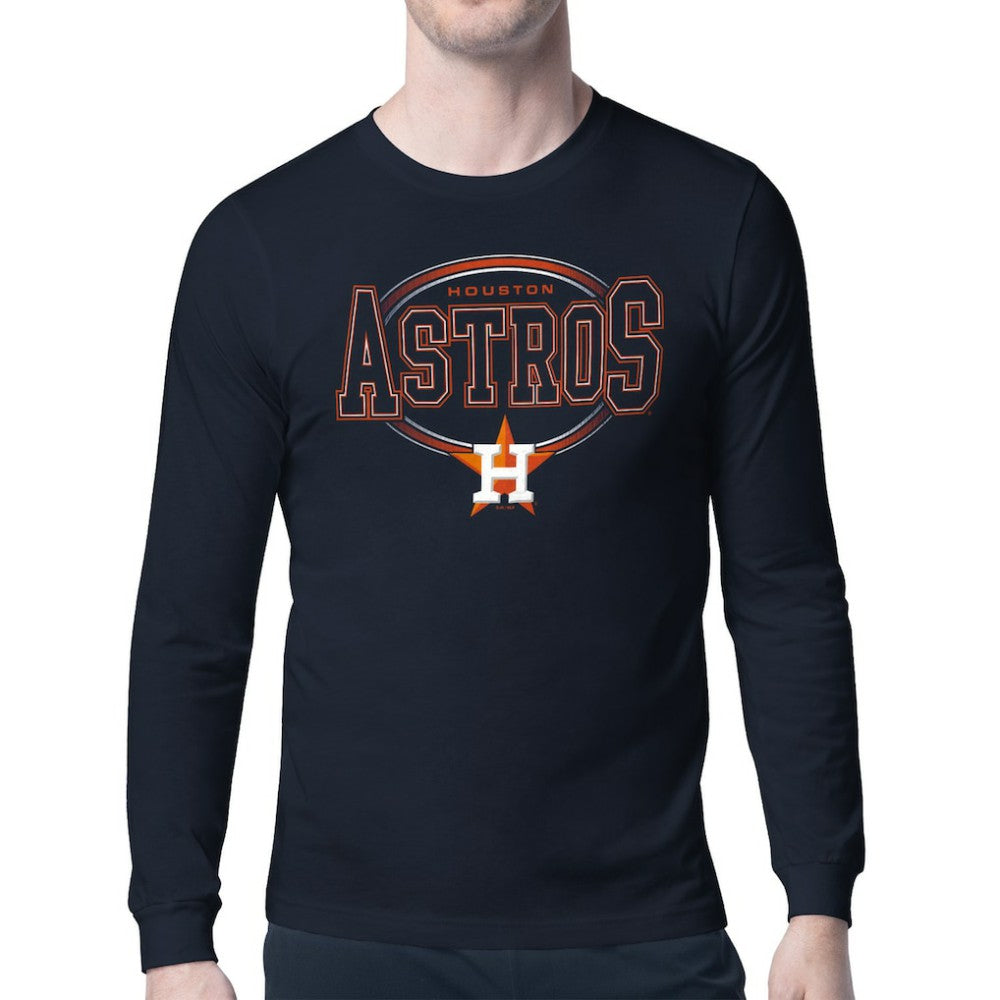 Houston Astros Starter Team Track Graphic Long Sleeve T-Shirt - Navy - MLB Lifestyle