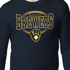 Milwaukee Brewers Starter Team Track Graphic Long Sleeve T-Shirt - Navy - MLB Lifestyle