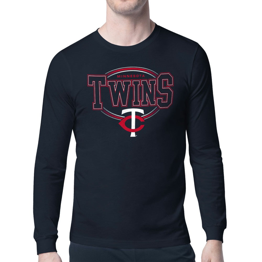 Minnesota Twins Starter Team Track Graphic Long Sleeve T-Shirt - Navy - MLB Lifestyle