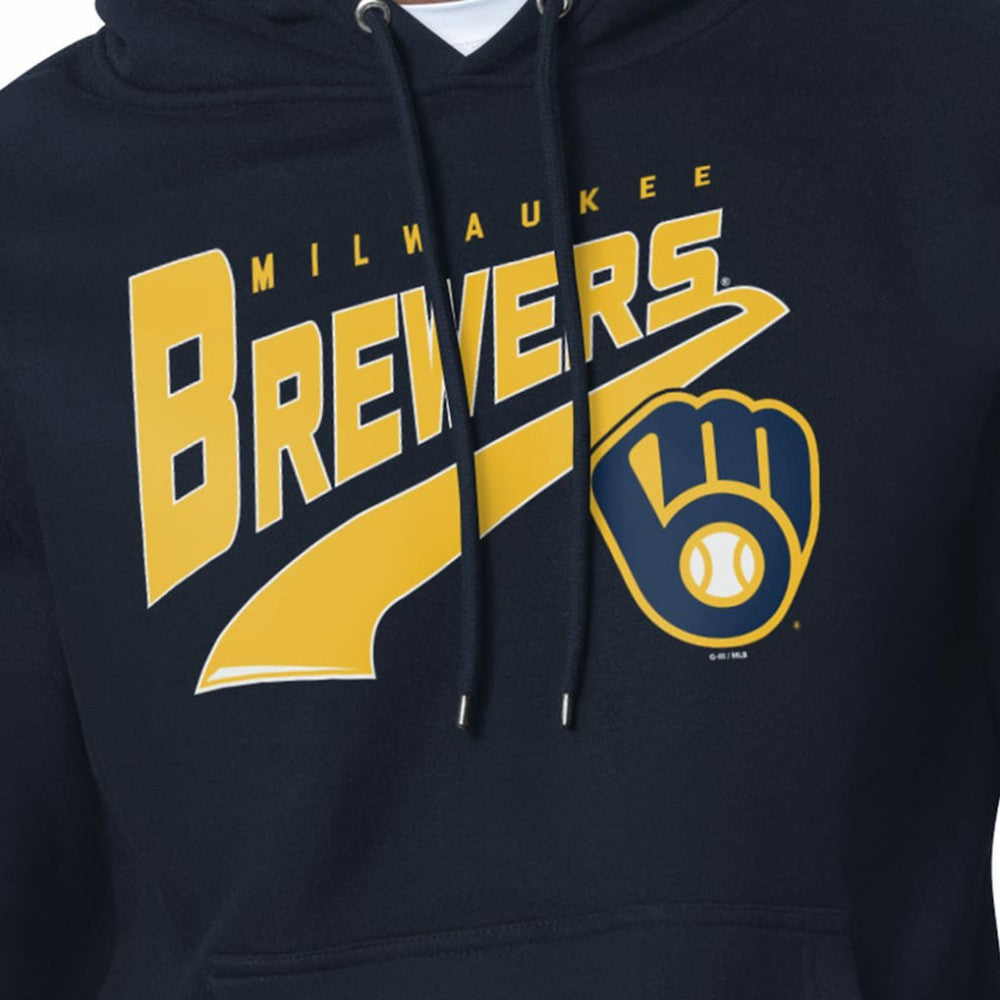 Milwaukee Brewers Starter Modern Tailsweep Fleece Tri-Blend Pullover Hoodie - Navy - MLB on Sale